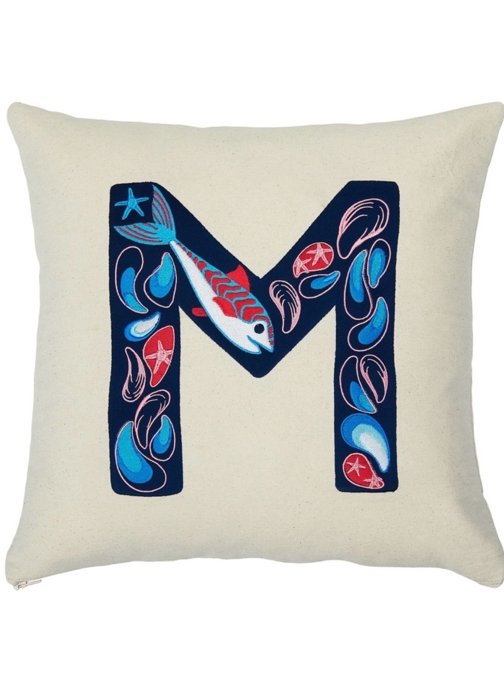 Nautical 'M' Monogram Pillow in Navy & Cream